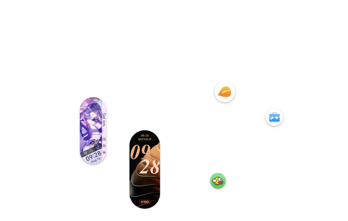 各种快应用图标及表盘预览图，展示 AstroBox 社区中可用的各种资源。
